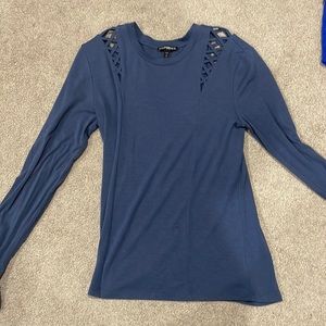 Express long sleeve shirt with cut outs on shoulders